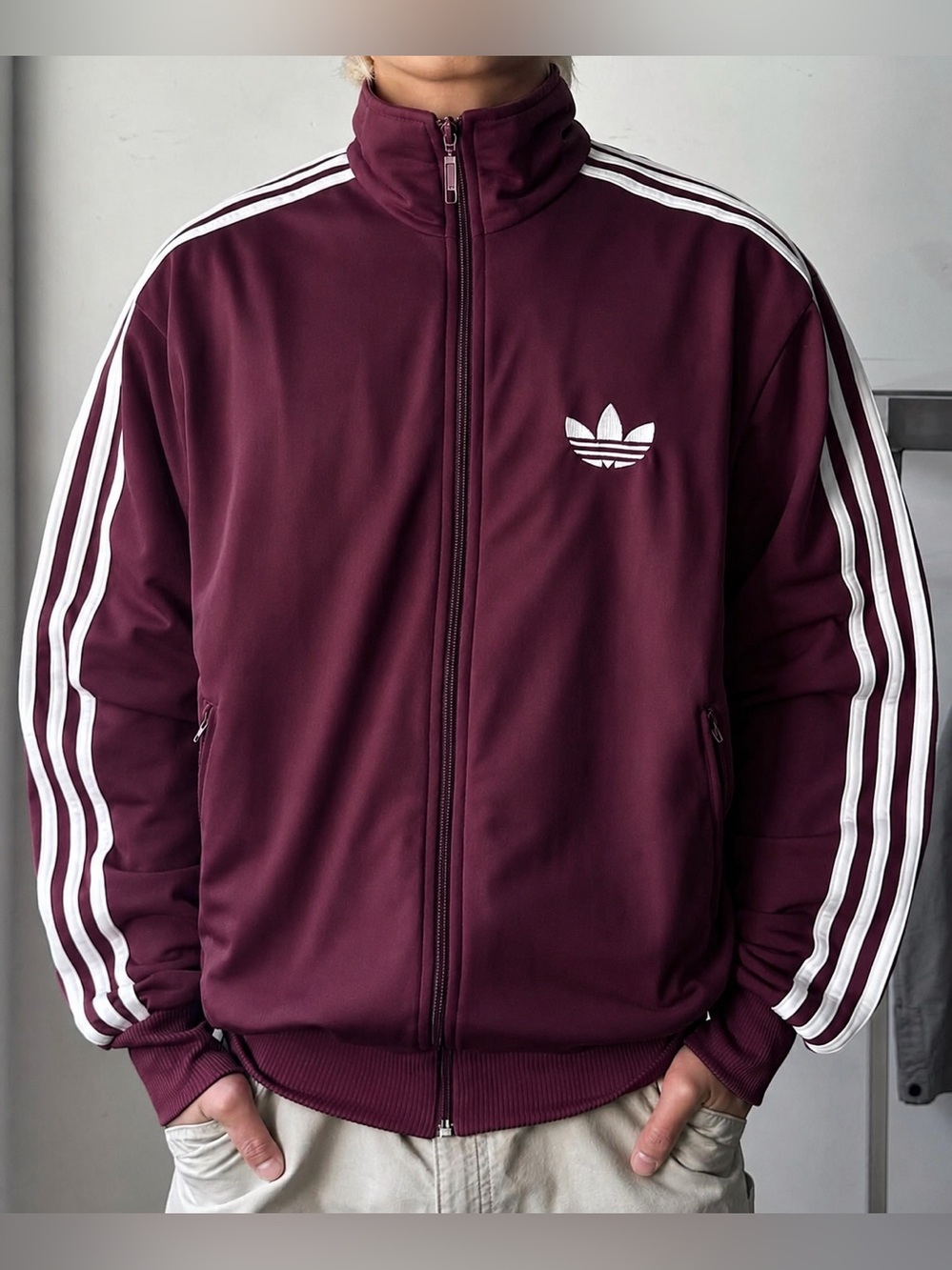 adidas Originals [L] Men’s Firebird Track Jacket Maroon/White IN4683